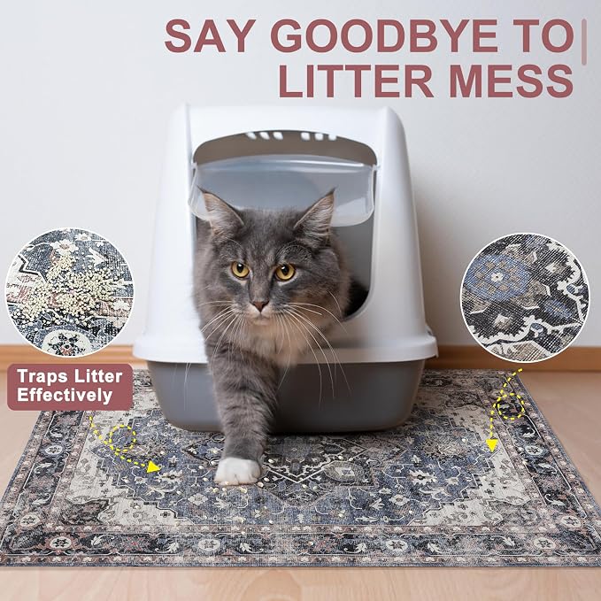 BEAUTYZOO Cat Litter Mat, 32" x 45" Large Litter Trapping Mat, Waterproof | Scatter Control, Absorbent Urine‑Proof, Soft On Paws, Non‑Slip, Machine Washable, For Indoor Cats & Kittens, Floor Use