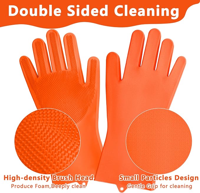 Pet Grooming Gloves—Dog Washing Gloves with High-Density Teeth | Dog Bath Scrubber with Enhanced Five Finger Design, Silicone Gloves for Dogs and Cats Bathing, Massage (Orange)