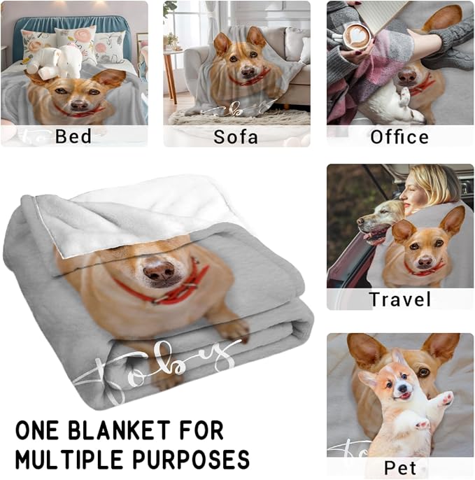 Custom Dog Blankets with Pictures, Personalized Name Blanket for Pets, Customized Pet Photo Throw,The Lightweight Blanket All-Season 50"x40" for Kids