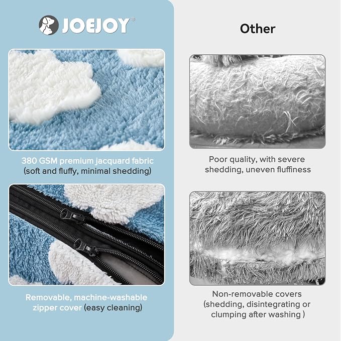 JOEJOY Small Dog Bed for Small Dogs, Rectangle Washable Orthopedic Dog Bed with Removable Zipper Cover, Cute Soft Calming Puppy Pet Bed with Jacquard Shaggy Plush & Non Skid Bottom
