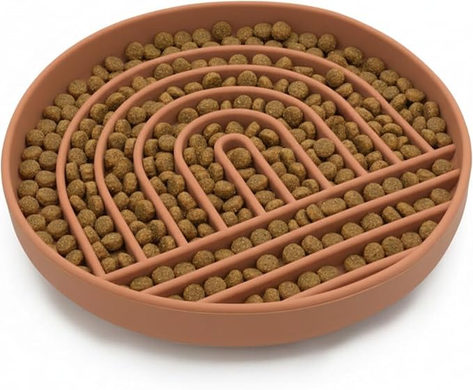Should We Go? Slow Feeder Dog Bowls - Large Size Silicone Slow Eating Dog Bowl for Puppies & Dogs with Suction Cup -Dishwasher-Safe,Lick Mat Design,Reduces Gulping,for All Breeds,9.5”x1.5”-Terracotta