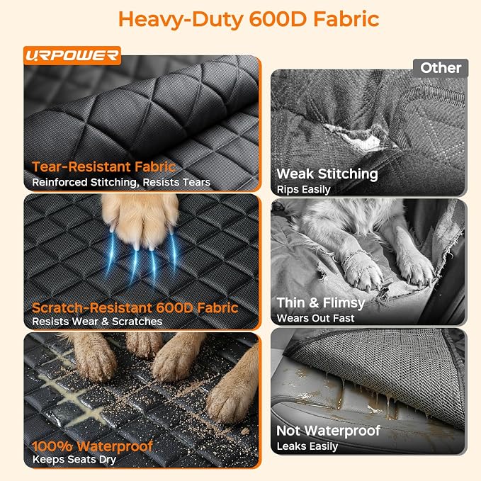 URPOWER Dog Car Seat Cover for Pets 100% Waterproof Seat Cover Hammock 600D Heavy Duty Scratch Proof Nonslip Durable Soft Back Seat Covers for Full Size Trucks