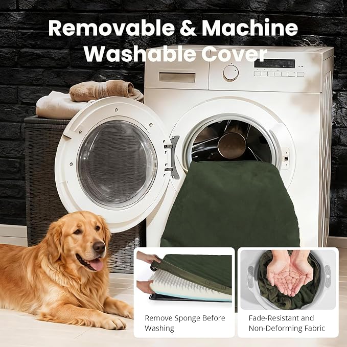 OhGeni Orthopedic Waterproof Dog Bed for Large Dogs, Machine-Washable Removable Cover in Easy-Clean Fabric, Reversible Memory Foam & Easy-Carry Handle, Suitable for Crate, 41 inch (Green)