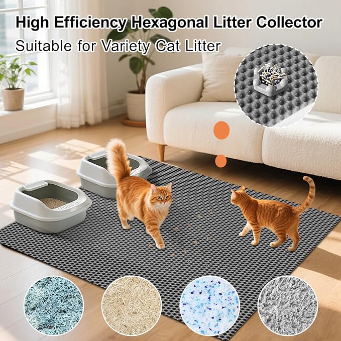 XL Extra Large Cat Litter Box Trapping Mat with Honeycomb Catcher for Indoor Kitty 36x30 Inch, Waterproof and Washable Easy Clean, Anti Tracking from Paws Mess Free, Heavy-duty Non slip