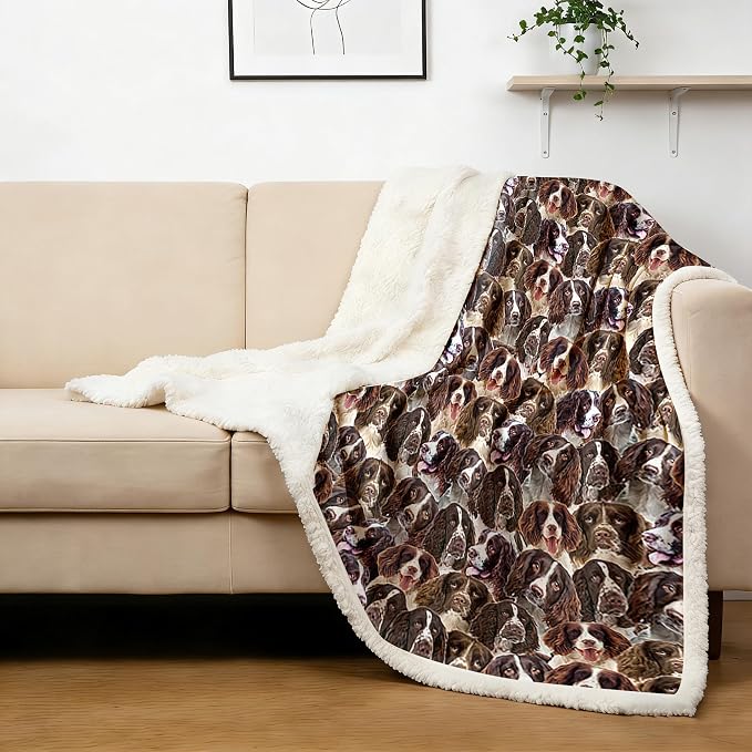 BlessLiving English Springer Spaniel Throw Blanket for Women Kids, Fuzzy Warm Fleece Couch Throws, Animal Dogs Printed Sherpa Blanket Plush House Warming Decor Gifts (50"x60")
