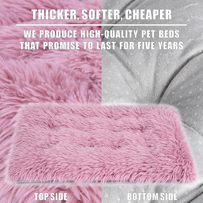 Machine Washable Dog Bed, Deluxe Plush Dog Crate Pad and Cat Bed, Anti-Slip Bottom Kennel Pad Mat, Fuzzy Pet Beds for Large, Medium, Small Dogs Breeds (Pink Mauve, 24.0"L x 18.0"W x 3.0"Th x 1 PACK)