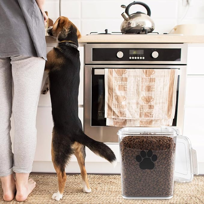 4L Dog Food Storage Container,Airtight Pet Food Storage Containers with Buckle-Lock Lids & Spoon,Plastic Cat Food Bin BPA Free,Dog Treat Container for Dog, Cat, Bird Seed - Bright White