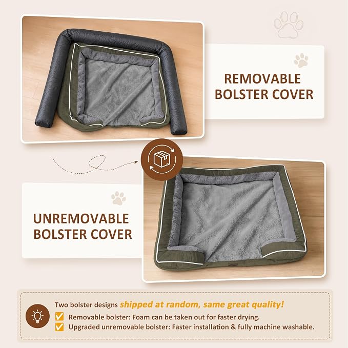 Comfort Expression Orthopedic Dog Bed for Extra Large Dogs with Bolster | Waterproof Dog Couch Bed with Washable Cover & Non-Slip Bottom, Supportive Egg Crate Foam XL Pet Bed, 42x30 Inch