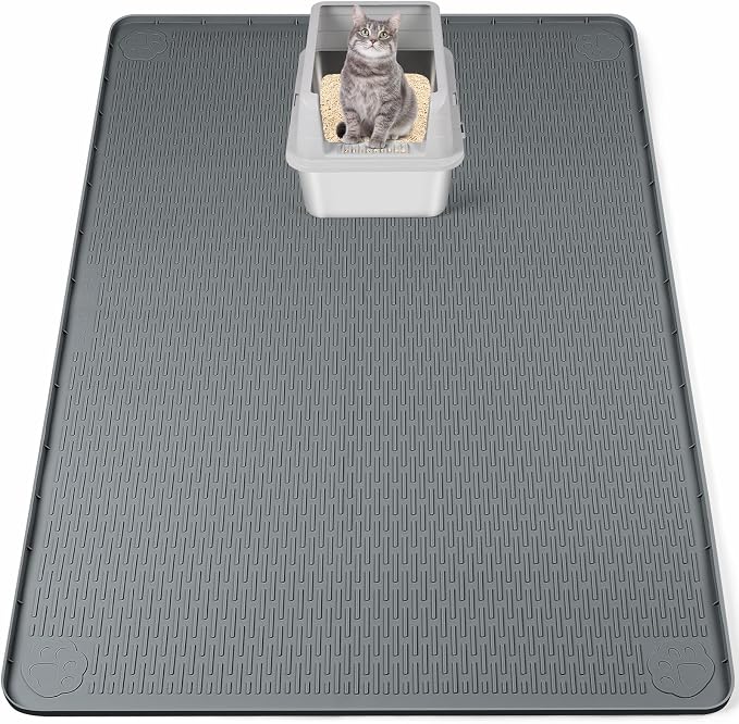 Silicone Cat Litter Mat for Litter Box 50”x35” Large Cat Mat, Dark Grey | Waterproof, Non-Slip, Leak-Proof Rug Mat with Lip, Easy to Clean, Extra Large Litter Catcher Mat for Floor