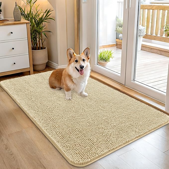 OLANLY Dog Door Mat for Muddy Paws 45x27, Super Absorbent Chenille Mud Mat | Sand, Absorbs Moisture and Dirt, Non-Slip Machine Washable Doormat, Quick-Drying Indoor Entryway Floor Carpet for Dogs