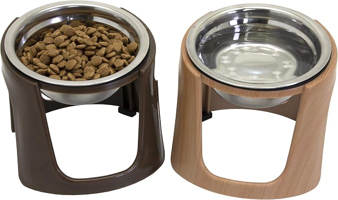 SportPet Food Bowls_Raised Stainless Steel Bowl_Gravity Feeder and Waterer,Brown
