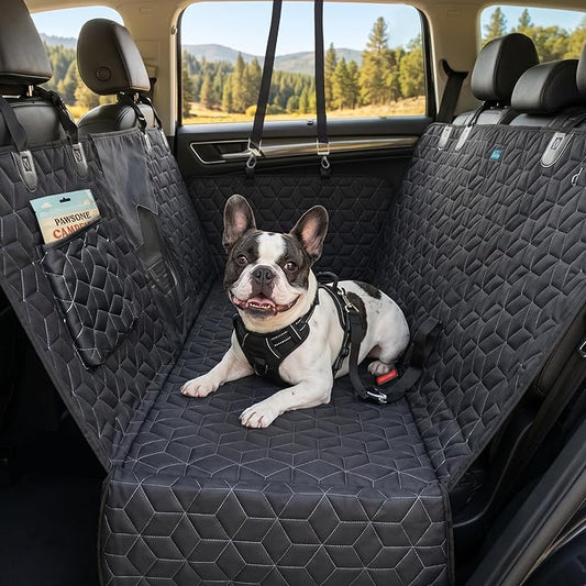 Meginc Dog Car Seat Cover for Back Seat, 60" Waterproof Dog Car Hammock with Mesh Window and Side Flaps, 600D Oxford Fabric Pet Seat Protector for Cars, SUVs & Mid-Size Trucks, Black