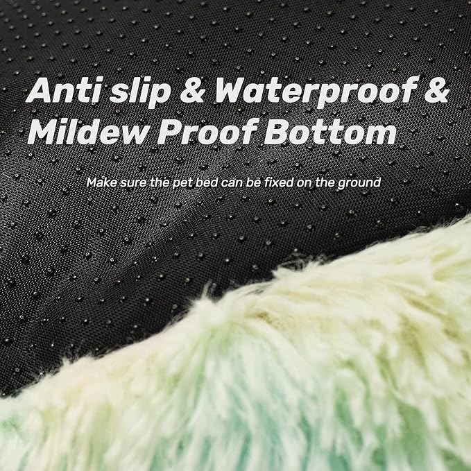 Anti Anxiety Round Fluffy Plush Faux Fur Warm Washable Dog Bed & Cat Bed, Original Bed for Small Medium Large Pets,Used to Relieve Joints and Improve Sleep（20"/24"/27''） (27", Light Green)