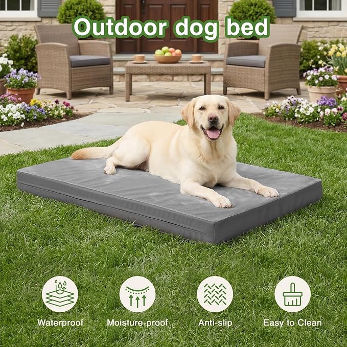 Waterproof XXXL Dog Beds Large Sized Dogs, Outdoor Washable Crate Pad 54 inch, Jumbo Foam Pet Bed with Removable Cover Reversible, Anti-Slip Kennel Pad, 53"x36", Gray