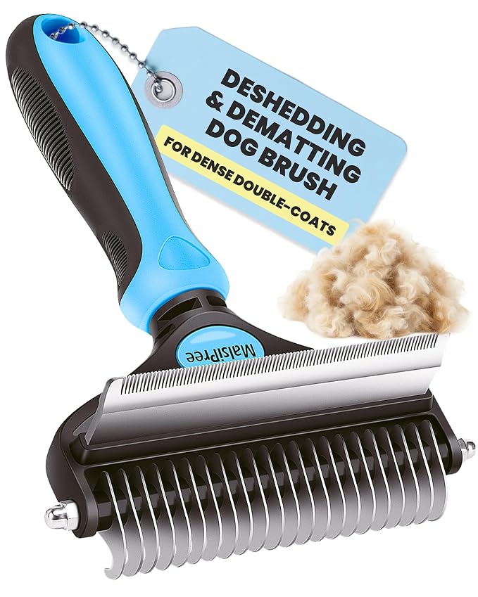 MalsiPree Dog Brush for Shedding - Large Blue, 2-in-1 Deshedding Rake | 2-in-1 deshedding brush & undercoat rake - dematting comb - Use for double-coated dogs, cats & heavy shedding