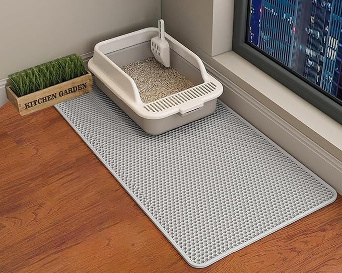 HCY&WLD Cat Litter Mat, Double Layer Cat Litter Box Mat (45x26 Inch, Gray) | Waterproof Urine-Proof Non-Slip Litter Trapping Mat, Soft on Kitty Paws, Scratch-Resistant, Scatter Control, Easy to Clean