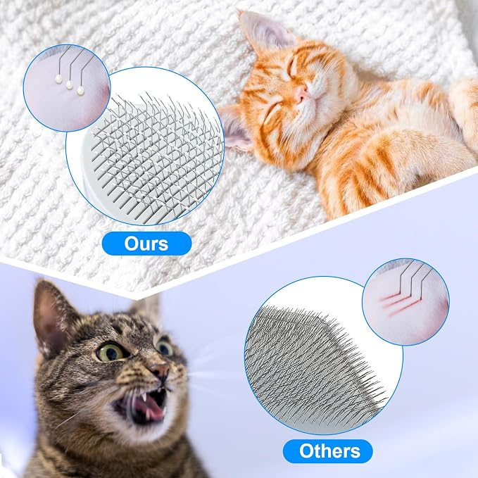 Cat Brush for Shedding, Self Cleaning Brush for Long & Short Hair Cats | For Indoor Cats,Removes Loose Hair,Reduces Shedding,Soft Rounded Tips,Ergonomic Silicone Handle,Gentle Massage,Easy Grooming