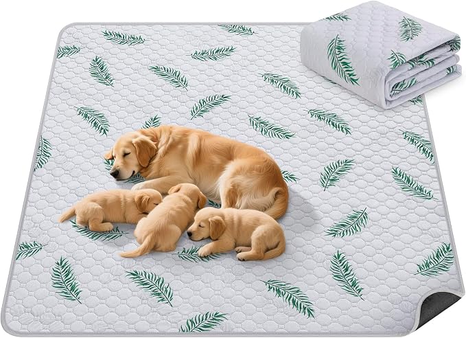 Washable Dog Pee Pads, Non-Slip Waterproof, 72 x 72 in, 1 Pack, Leaf | Super absorbent, waterproof and non-slip; washable, reusable dog pads for crates, playpens, floors, furniture and travel