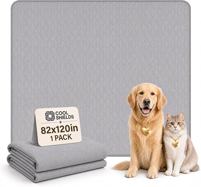CoolShields Washable Pee Pads for Dogs, 82'' x 120'', Grey, 1 Pack | Ultra-Absorbent Reusable Waterproof Puppy Pad for Crates, Playpens, Carpets, and Floors—Ideal for Dogs, Cats, and Small Pets