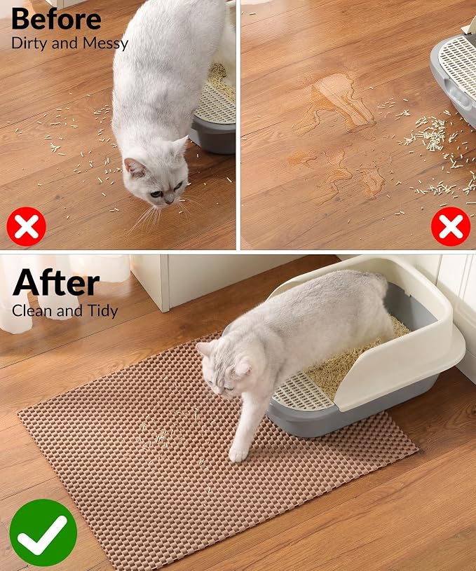 Cooyes Cat Litter Mat - Cut to Fit Any Place, 23"x17" Litter Trapping Mat for Litter Box, Easy to Clean, Waterproof & Non-Slip Kitty Pad, Scatter Control to Protect The Floor (Khaki)
