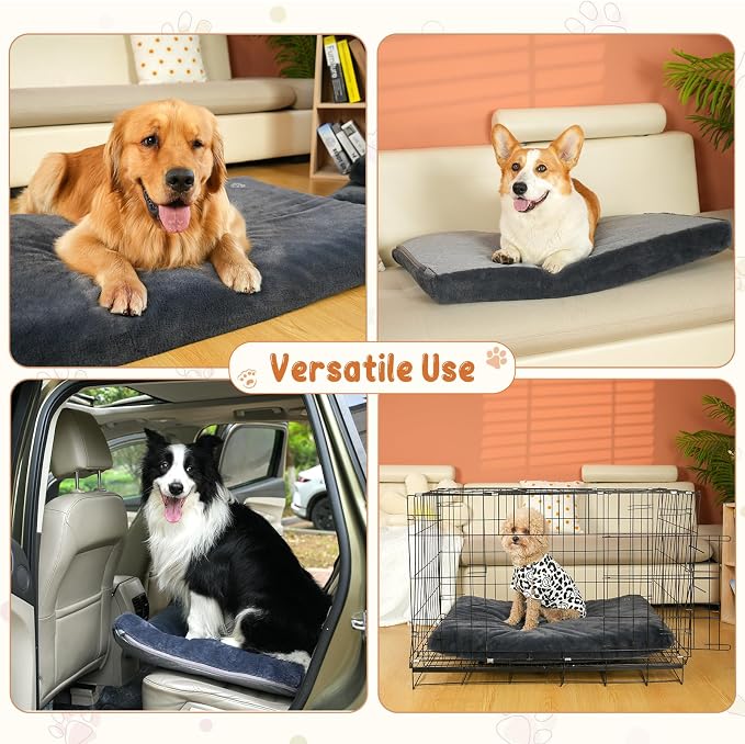EMPSIGN Dog Bed Mat Crate Pad Mattress, Ultra Soft Pet Kennel, Grey, XXL | Reversible(Cool & Warm), Waterproof Linings, Removable Machine Washable Cover, for 48" Dog Crate, Firm Support