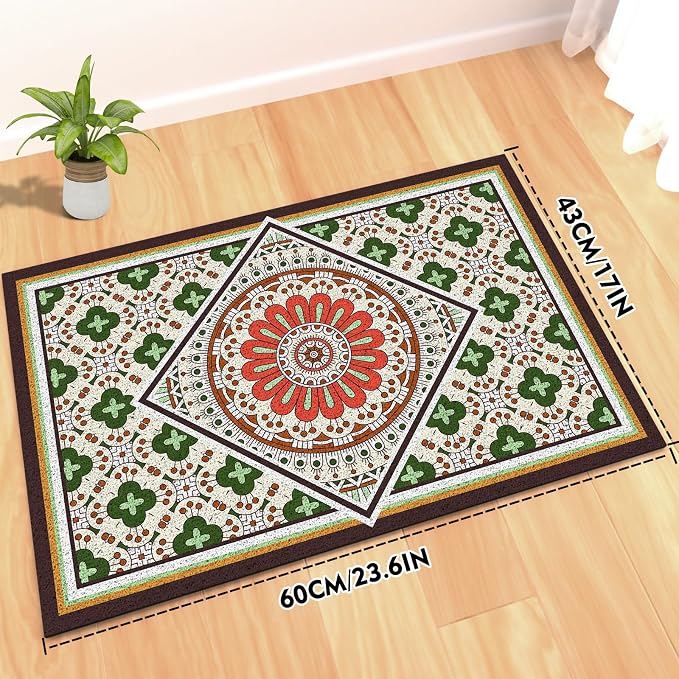 Bohemian Kitty Litter Mat 24"x17",Non-Slip Litter Box Mat, Washable Cat Litter Rug Catcher,Double-Layer Litter Trapping Mat for Scatter Control, Easy Clean Cat Food Mat & Floor Protector