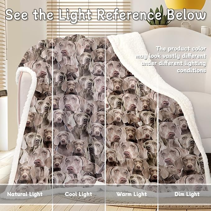 BlessLiving Fuzzy Dog Blanket for Kids Adults Puppy Lovey Fleece Blanket Reversible Animal Pattern Sherpa Throw (Weimaraner, 90 x 90 Inches)