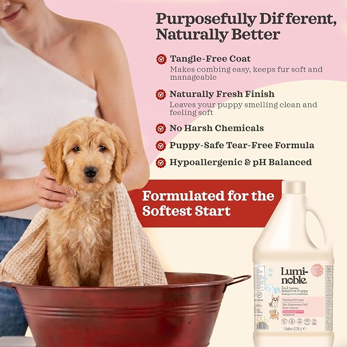 2in1 Hypoallergenic Dog Shampoo & Conditioner, Oatmeal & Collagen Formula | Tearless Dog Wash for Puppies, Itchy Skin Relief, White Musk Scent, Moisturizing & Skin Sensitive Friendly, Gallon Size