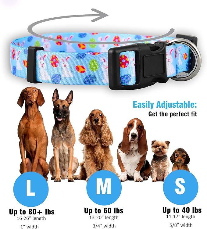 Native Pup Easter Dog Collar, Cute Spring Gift for Puppies, Pink Pastel, Eggs, Chicks, Bunny Adjustable for Small, Medium, Large Breeds (Bunny & Eggs, Medium)