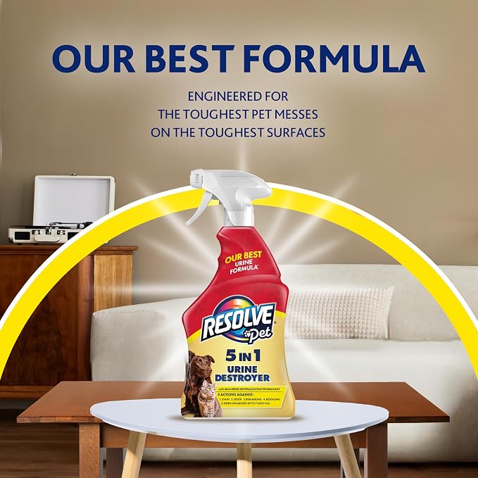 Resolve 5-in-1 Urine Destroyer Carpet Cleaner Spray – Urine Eliminator for Pet Stains & Odors Up to 7 Days Old, 22oz