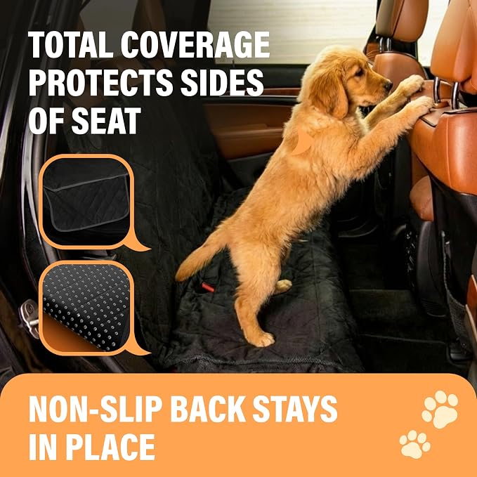 Active Pets Black Car Rear Seat Cover for Dogs, Durable Waterproof & Scratch Resistant Vehicle Backseat Protector, Nonslip Dog Accessory & Pet Protection for Back Seats, Machine Washable