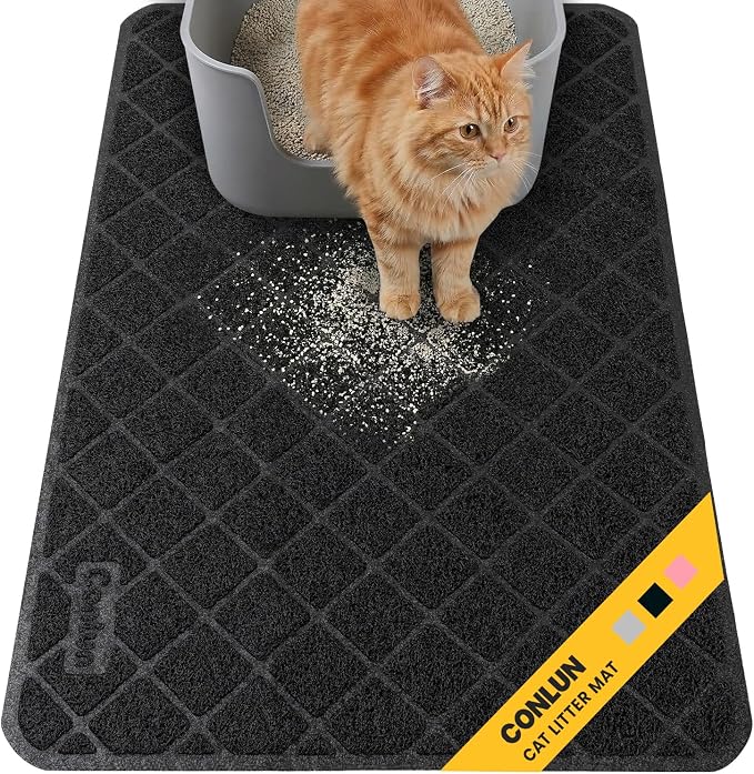 Conlun Cat Litter Mat Litter Trapping Mat, 24" x 17" Premium Durable PVC Grid Mesh with Scatter Control, Non-slip, Less Waste Cat Litter Box Mat, Soft on Kitty’s Paws, Urine Waterproof