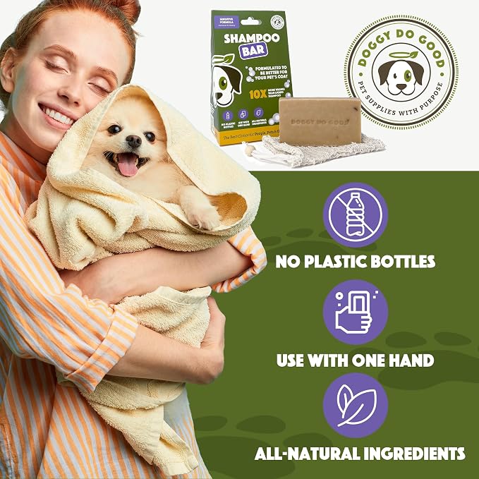 Doggy Do Good - Sensitive Shampoo Bar - Oatmeal & Honey Dog Soap, 5 Oz | Hypoallergenic Natural Cleansing Bar for Sensitive skin - Paraben-free, Organic Dog Shampoo Formula - Equals to 30 oz