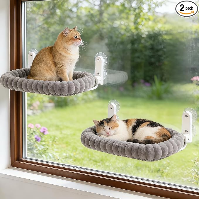 Zoratoo 2PC Cloud-Cuddle Cat Window Perch, Foldable Cat Hammock, M Grey | 2-in-1 Reversible Cover, Removable for Machine Wash, Stable Window Resting Seat with Large Suction Cups for Indoor Cats