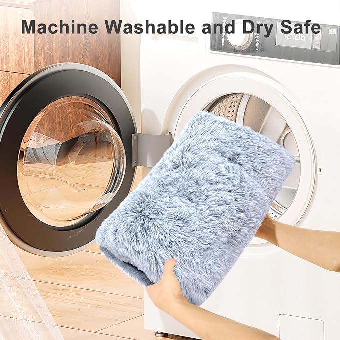 Small Dog Bed Crate Pad 24", Washable Puppy Beds, Plush Pet Mat Grey | Ultra Soft Cozy Sleeping, Machine Washable, Anti-Slip Bottom, Kennel Pad 24*18", Easy to Care, 25lbs