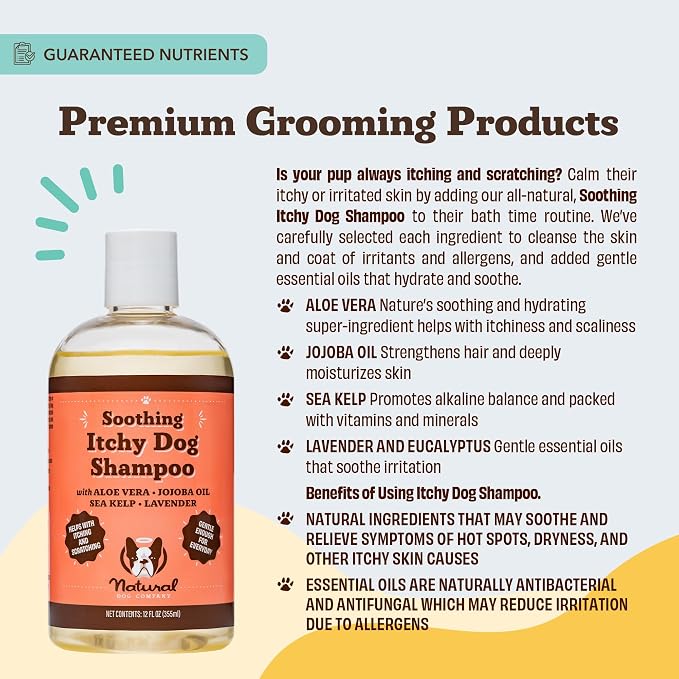 Natural Dog Company Itchy Dog Shampoo for Dogs – Hypoallergenic Dog Shampoo for Itchy Skin Relief, Aloe Vera, Jojoba, Sea Kelp, Lavender & Eucalyptus, Sulfate & Paraben Free, 12 oz