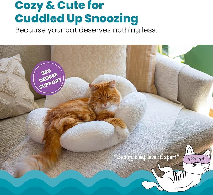 Catstages Purrfect Petals Flower Cat Bed with Plush Support and Raised Sides, White, 21 in - Secure, Soft, Comfortable Bed for Cats and Kittens