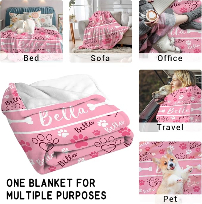 Custom Dog Blankets with Pictures, Personalized Name Blanket for Pets, Customized Pet Photo Throw,The Lightweight Blanket All-Season 50"x40" for Kids