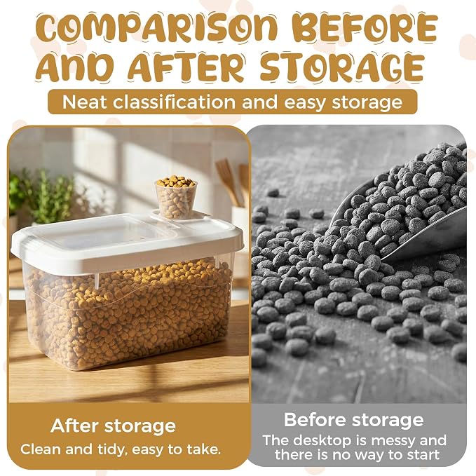 2 Pack 11 Lbs Airtight Dog Food Storage Container with Scoops | 2 Measuring Cups, Flip Lids, Clear Bins with Markings, Preserve Freshness, Pet Dog Cat Rice Grain Treat Storage