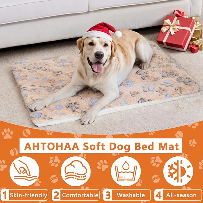 Dog Bed Mat,Soft Dog Kennel Pad with Cute Pattern (Orange Paw, XL) | Multi-Size Durable & Machine Washable,Pet Pad for Dogs & Cats