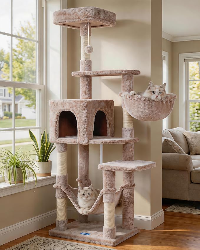 Hey-brother Cat Tree with Large Hammock, Multi-Level Cat Tower for Indoor Cats, Cat Condo with Sisal-Covered Scratching Posts and Top Perch, Muchroom MPJ050MU