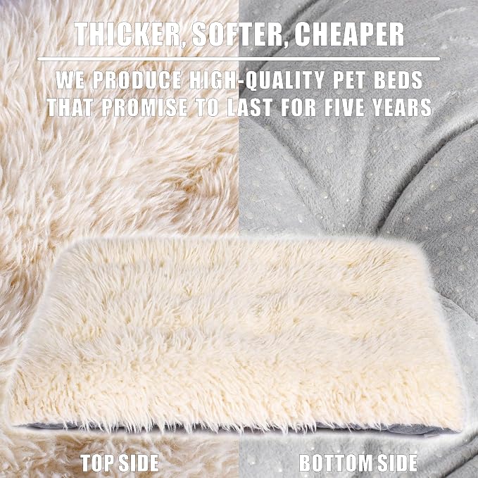 Machine Washable Dog Bed, Deluxe Plush Dog Crate Pad and Cat Bed, Anti-Slip Bottom Kennel Pad Mat, Fuzzy Pet Beds for Large, Medium, Small Dogs Breeds (Ivory, 36.0" L x 24.0" W x 3.0" Th x 1 Pack)