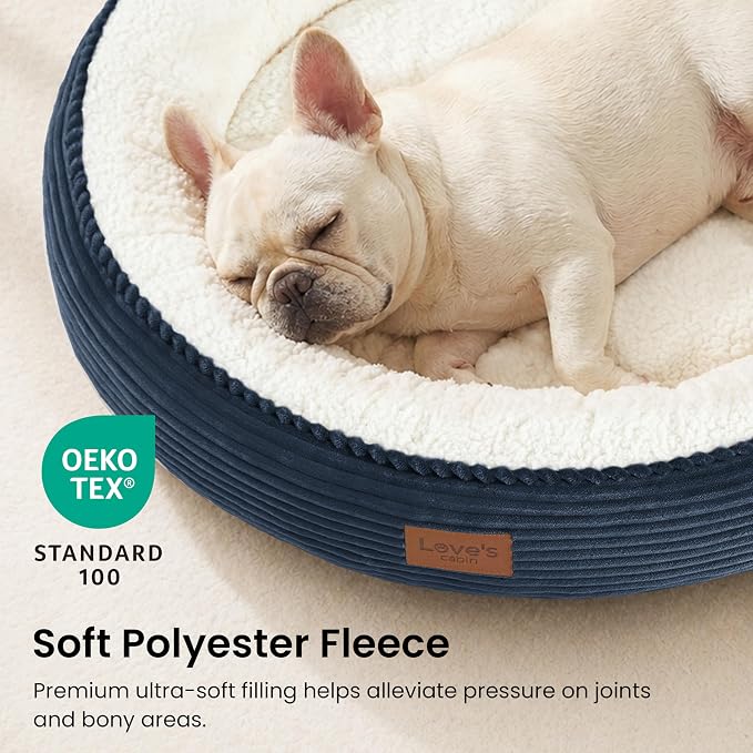 Love's cabin Round Donut Cat and Dog Cushion Bed, 30in Pet Bed for Medium or Large Dogs, Anti-Slip & Water-Resistant Bottom, Soft Durable Fabric Pet Beds, Washable Calming Cat Bed, Navy Blue