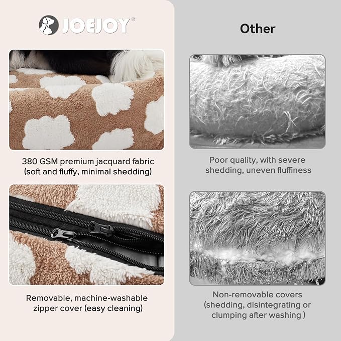 JOEJOY Large Dog Beds Large Sized Dog, Rectangle Washable Orthopedic Pet Bed with Removable Zipper Cover, Cute Soft Calming Puppy Pet Bed with Jacquard Shaggy Plush & Non Skid Bottom