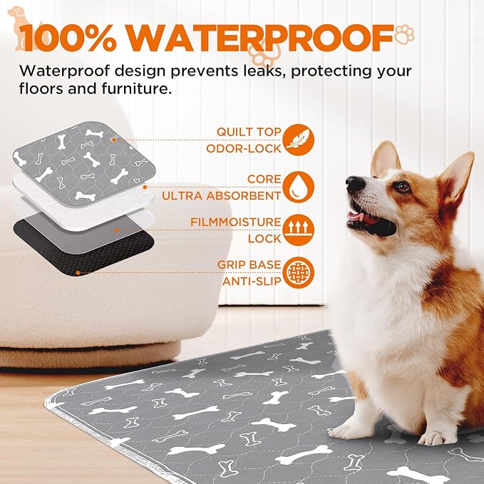 Washable Pee Pads for Dogs, 2 Pack Reusable Puppy Pads, 36"x41" | Super Absorbent, Waterproof & Leakproof, Non-Slip Bottom, Machine Washable, For Floors, Beds, Couches, Crates, Carpets, Cars