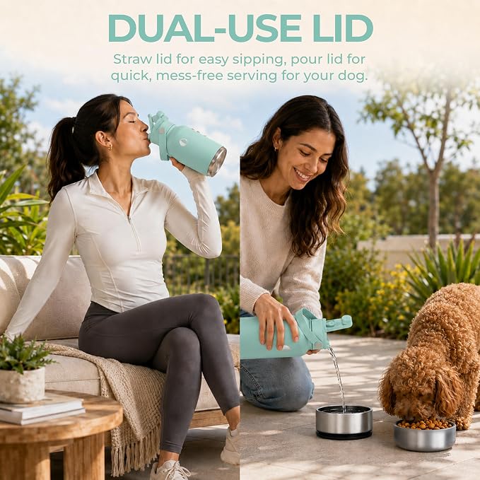 32 oz. Dog Water Bottle, Insulated Dog Travel Water Bottle, Stainless Steel Pet Water Bottle Dispenser Portable Food and Water Bowl for Dogs for Walking Dog Canteen Travel Kit