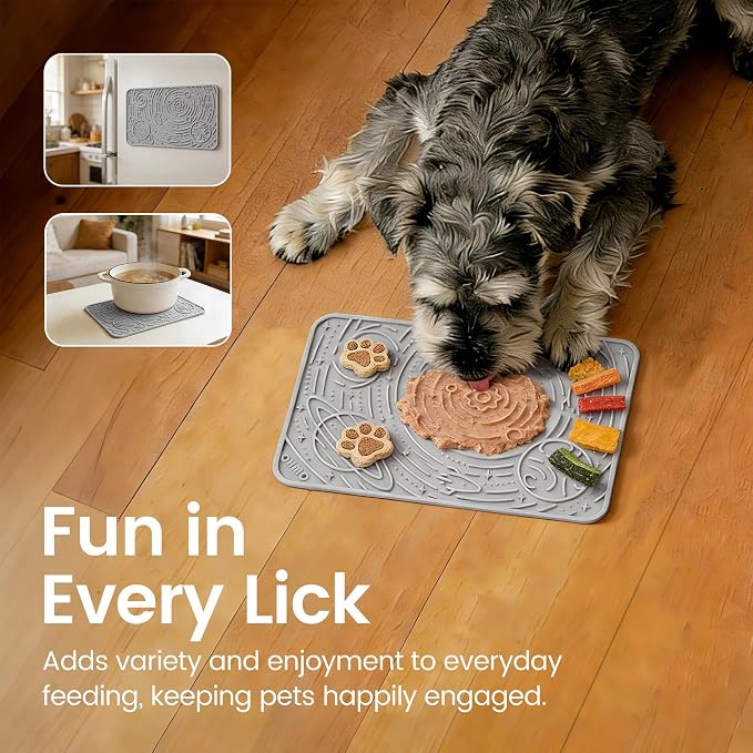 OHMO Lick Mat for Dogs & Cats, (Ash+Beige, 2pcs, 9.8"×5.9") Galaxy Design Slow Feeder with Suction Cups, Keep Them Busy & Anxiety Relief, Easy Clean Enrichment Accessories
