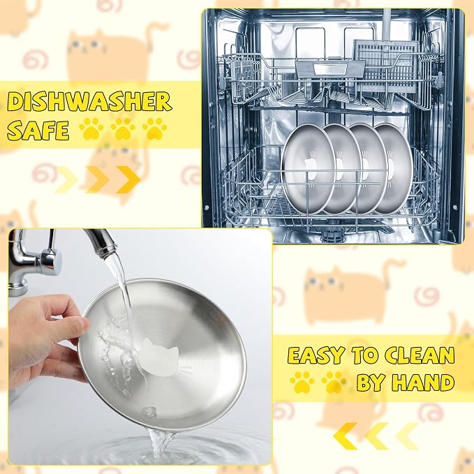 Domensi 12 Pieces Stainless Steel Cat Bowl Metal Pet Food Dish Beard Fatigue Relief Replacement Easy to Clean Indoor Wet Feeding Flat Plates for Dogs Kitten and Other Small Animals(6.7 Inch,Cat)