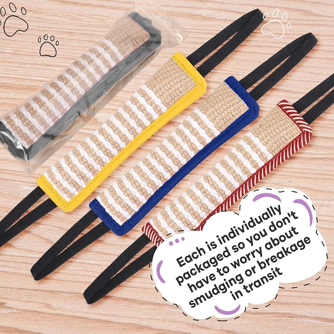 Kacctyen 4 Pcs Dog Tug Toys, Jute Pillow Pull Toy with 2 Strong Handles Tug of War Interactive Play Puppy Training Equipment for Medium to Large Dogs, 4 Colors(Dark Color)