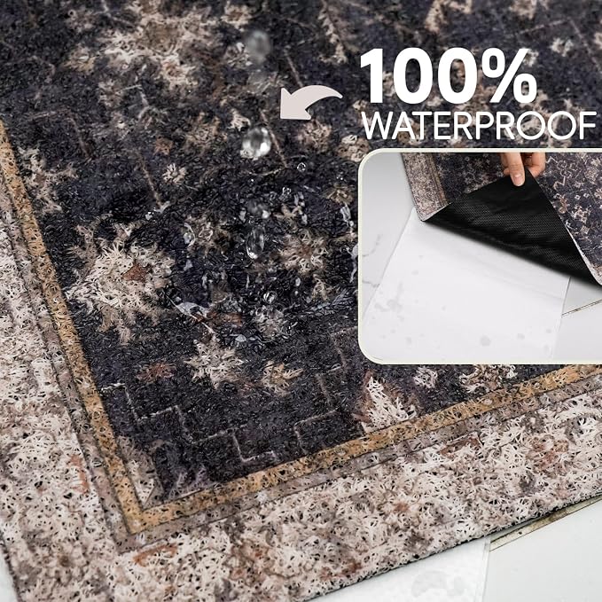 Cat Litter Mat Litter Trapping Mat, 33"x22" Waterproof Urine Proof Litter Box Mat Catcher Mat Non-Slip Washable for Kitty Kitten, Black